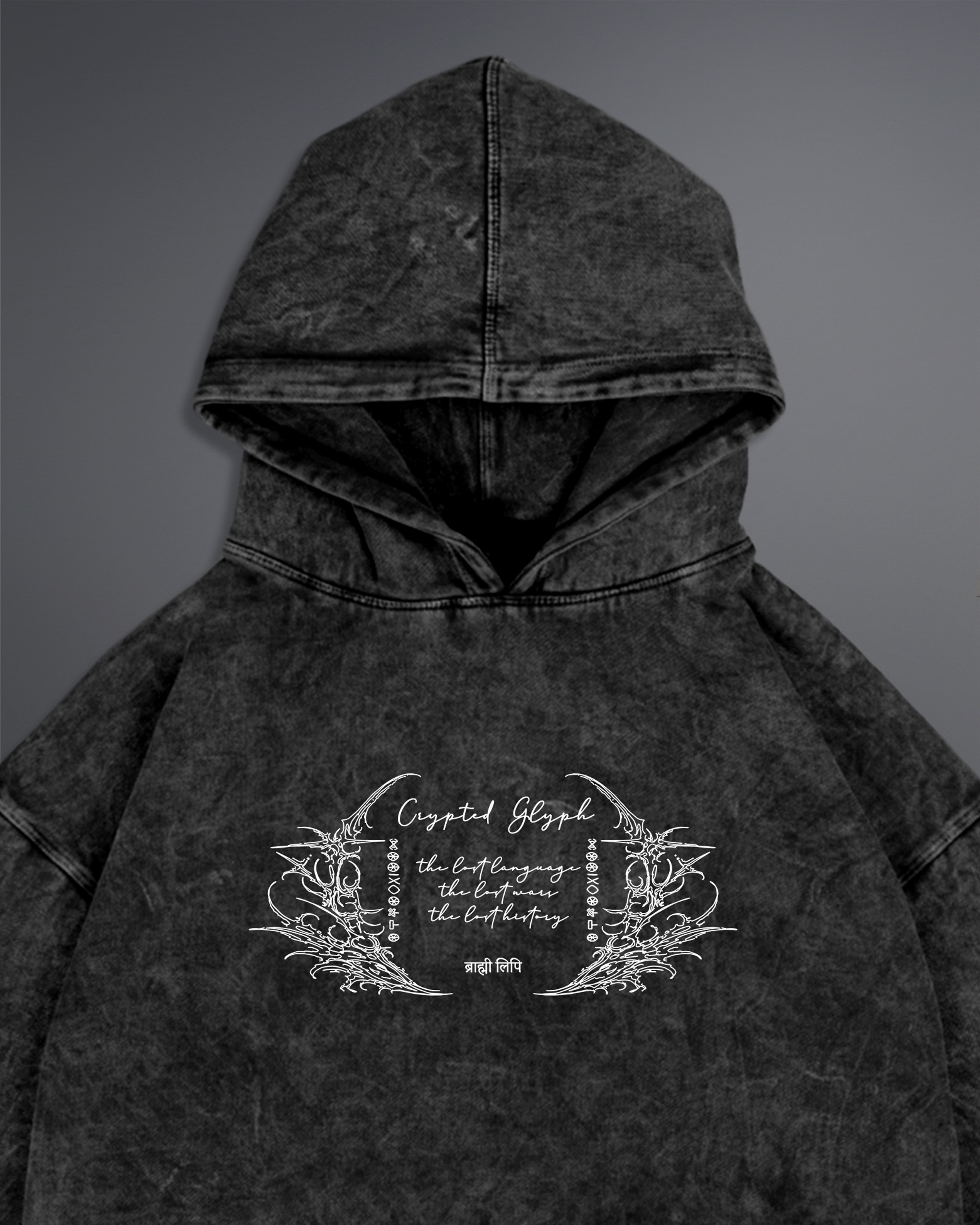 Crypted Glyph Hoodie [ACID WASHED-SILENT ASH COLORWAY]